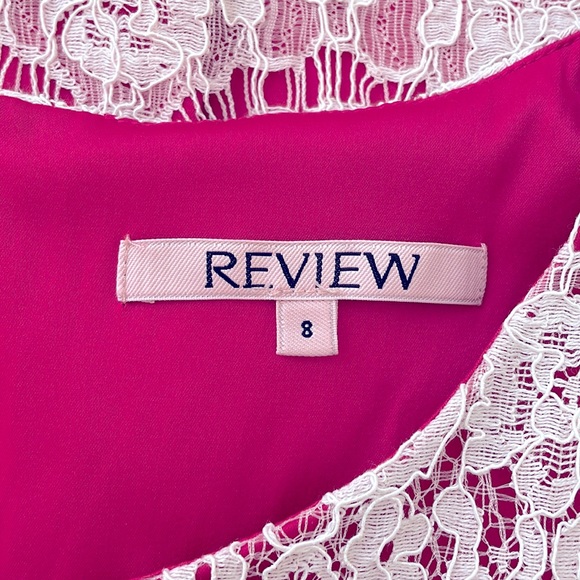 Review Women’s Size 8 Mini Dress Pink with White Lace - Picture 7 of 7